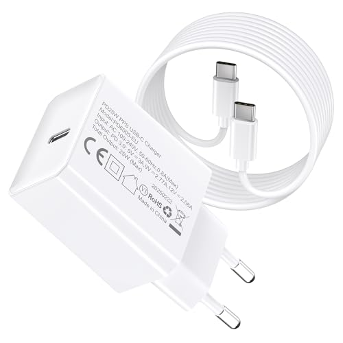 25W Ladegerät - USB C Netzteil, Schnellladegerät mit PD3.0 Kompatibilität. Geeignet für i-Phone 16/15 Plus Pro Max, iPad, Samsung Galaxy S24/S24+/S24 Ultra/S23/S22/Note20. Mit USB-C Kabel. von DEESOOCO