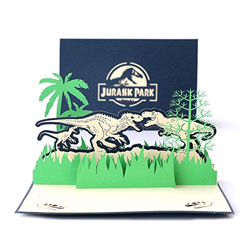 DEESOSPRO® 3D Pop Up [Geburtstagskarte] [Grußkarte] [Jubiläumskarte] [Abschlusskarte] mit Kreativem Papierschnittmuster, Geschenk für Geburtstag, Abschlussfeier, Weihnachten,Kindertag (Jurassic Park) von DEESOSPRO