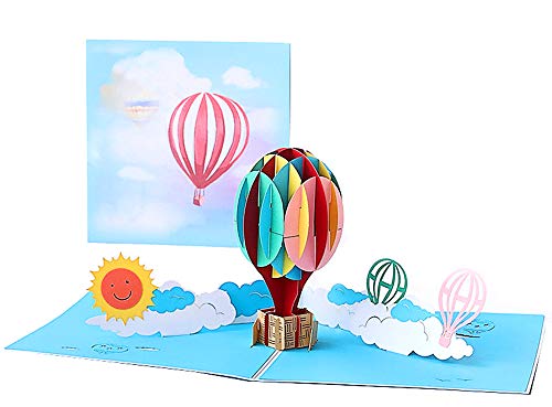 DEESOSPRO® 3D Pop Up [Geburtstagskarte] [Grußkarte] [Jubiläumskarte] [Abschlusskarte] mit Kreativem Papierschnittmuster, Geschenk für Geburtstag, Abschlussfeier,Weihnachten,Kindertag (Heißluftballon) von DEESOSPRO