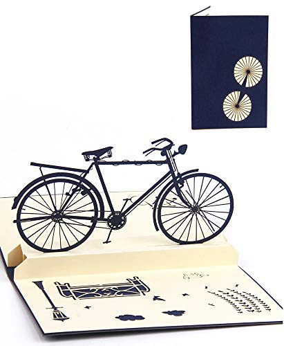 DEESOSPRO® 3D Pop Up [Geburtstagskarte] [Grußkarte] [Jubiläumskarte] [Abschlusskarte] mit Kreativem Papierschnittmuster, Geschenk zum Geburtstag, Abschlussfeier, Weihnachten, Vatertag (Fahrrad) von DEESOSPRO