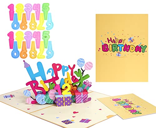DEESOSPRO® Geburtstagskarte Geschenk, 3D Pop Up Grußkarte, DIY Kann in Eine Beliebige Alterszahl Geändert Werden von DEESOSPRO