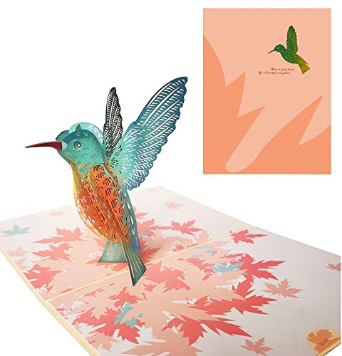 DEESOSPRO® Geburtstagskarte Geschenk für Ihre Verwandten, Freunde und Liebhaber, 3D Pop-up-Grußkarte mit schönen Papier-Cut, Umschlag enthalten (Kolibri) von DEESOSPRO