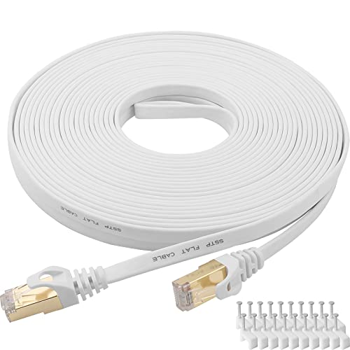 DEFACE Cat 8 Ethernet-Kabel, 30 m, Cat8, Internetkabel, flach, Gigabit, Hochgeschwindigkeitsgeschirmt, RJ45, LAN-Kabel, Weiß von DEFACE