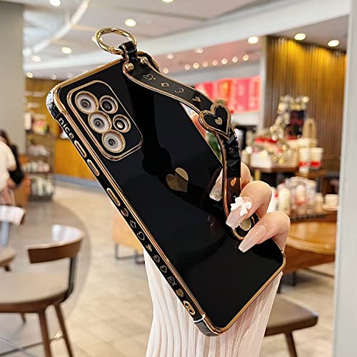 DEFBSC Hülle für Samsung Galaxy A23 4G/5G,Galvanisierte Seitenkante Liebesherz Handgelenkriemen Ständer Telefonhülle Ultradünn Kratzfest Stoßfeste Weich TPU Schutzhülle mit Herz Handgelenkband-Schwarz DEFBSC Hülle für Samsung Galaxy A23 4G/5G,Galvanisierte Seitenkante Liebesherz Handgelenkriemen Ständer Telefonhülle Ultradünn Kratzfest Stoßfeste Weich TPU Schutzhülle mit Herz Handgelenkband-Schwarz von DEFBSC