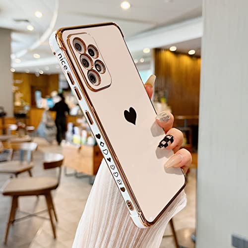 DEFBSC Hülle für Samsung Galaxy A52 / A52S, Galvanisierte Seitenkante Liebesherz Telefonhülle Ultradünn Kratzfest Stoßfeste Weich TPU Schutzhülle mit Herzmuster - Weiß/Seite Herz von DEFBSC