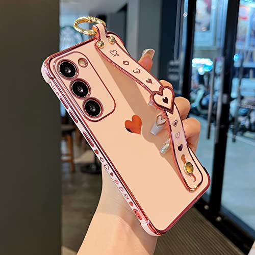 DEFBSC Hülle für Samsung Galaxy S23, Galvanisierte Seitenkante Liebesherz Handgelenkriemen Ständer Telefonhülle Ultradünn Kratzfest Stoßfeste Weich TPU Schutzhülle mit Herz Handgelenkband - Rosa DEFBSC Hülle für Samsung Galaxy S23, Galvanisierte Seitenkante Liebesherz Handgelenkriemen Ständer Telefonhülle Ultradünn Kratzfest Stoßfeste Weich TPU Schutzhülle mit Herz Handgelenkband - Rosa von DEFBSC