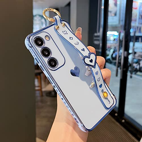 DEFBSC Hülle für Samsung Galaxy S23 Plus, Galvanisierte Seitenkante Liebesherz Handgelenkriemen Ständer Telefonhülle Ultradünn Kratzfest Stoßfeste Weich TPU Schutzhülle mit Herz Handgelenkband - Blau DEFBSC Hülle für Samsung Galaxy S23 Plus, Galvanisierte Seitenkante Liebesherz Handgelenkriemen Ständer Telefonhülle Ultradünn Kratzfest Stoßfeste Weich TPU Schutzhülle mit Herz Handgelenkband - Blau von DEFBSC