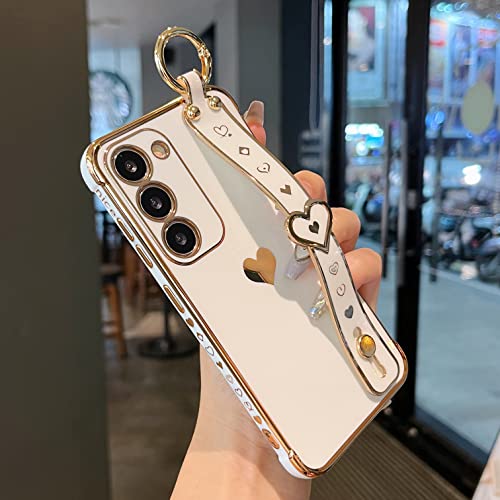 DEFBSC Hülle für Samsung Galaxy S23 Plus, Galvanisierte Seitenkante Liebesherz Handgelenkriemen Ständer Telefonhülle Ultradünn Kratzfest Stoßfeste Weich TPU Schutzhülle mit Herz Handgelenkband - Weiß DEFBSC Hülle für Samsung Galaxy S23 Plus, Galvanisierte Seitenkante Liebesherz Handgelenkriemen Ständer Telefonhülle Ultradünn Kratzfest Stoßfeste Weich TPU Schutzhülle mit Herz Handgelenkband - Weiß von DEFBSC