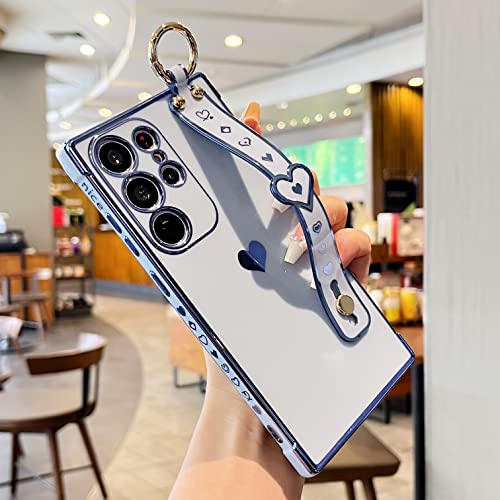 DEFBSC Hülle für Samsung Galaxy S23 Ultra, Galvanisierte Seitenkante Liebesherz Handgelenkriemen Ständer Telefonhülle Ultradünn Kratzfest Stoßfeste Weich TPU Schutzhülle mit Herz Handgelenkband - Blau DEFBSC Hülle für Samsung Galaxy S23 Ultra, Galvanisierte Seitenkante Liebesherz Handgelenkriemen Ständer Telefonhülle Ultradünn Kratzfest Stoßfeste Weich TPU Schutzhülle mit Herz Handgelenkband - Blau von DEFBSC