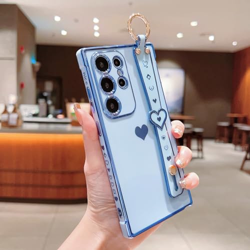 DEFBSC Hülle für Samsung Galaxy S24 Ultra, Galvanisierte Seitenkante Liebesherz Handgelenkriemen Ständer Telefonhülle Ultradünn Kratzfest Stoßfeste Weich TPU Schutzhülle mit Herz Handgelenkband - Blau DEFBSC Hülle für Samsung Galaxy S24 Ultra, Galvanisierte Seitenkante Liebesherz Handgelenkriemen Ständer Telefonhülle Ultradünn Kratzfest Stoßfeste Weich TPU Schutzhülle mit Herz Handgelenkband - Blau von DEFBSC