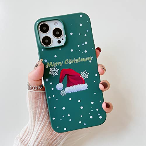 DEFBSC Hülle für iPhone 13 Pro Max, Niedlicher Weihnachtsmütze Muster Handyhülle, Ultradünnes Weiches TPU Bumper Kratzfest Stoßfest Christmas Schutzhülle für iPhone 13 Pro Max - Grün von DEFBSC