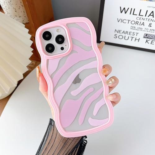 DEFBSC Hülle für iPhone 14 Pro, Transparent Streifen Wellenförmiger Rand Weich TPU Handyhülle, Niedliche Wellen Schlank Kratzfest Stoßfest Schutzhülle für iPhone 14 Pro - Rosa von DEFBSC