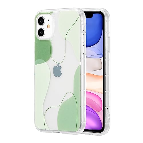 DEFBSC Kompatibel mit iPhone 12 Hülle iPhone 12 Pro Hülle, Transparentes Rückseite Handyhülle Ästhetisch Linie Design Weiche TPU Bumper Stoßfeste Kratzfest Klar Schutzhülle für iPhone 12/12 Pro -Grün von DEFBSC