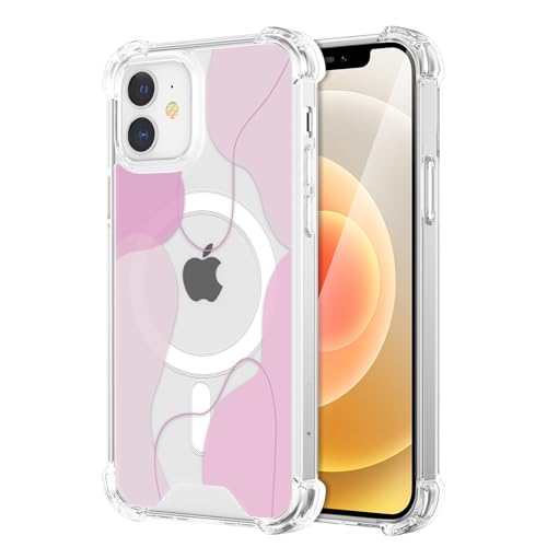 DEFBSC Magnetisch Hülle für iPhone 11(Kompatibel mit MagSafe), Transparentes Linie Ästhetisch Design Handyhülle Hart PC Rückseite Stoßfeste Kratzfest Klar Schutzhülle - Rosa von DEFBSC