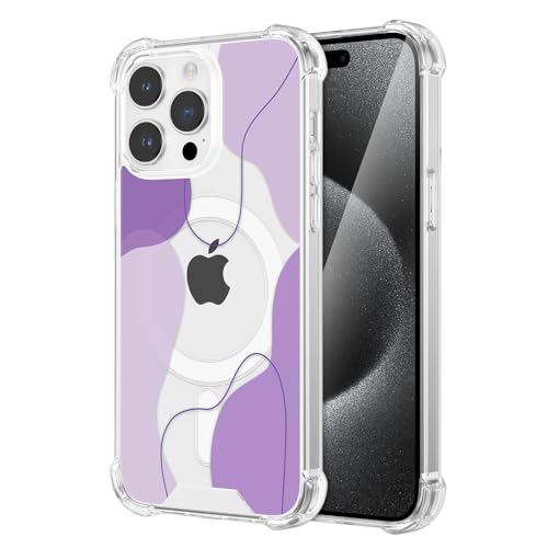 DEFBSC Magnetisch Hülle für iPhone 14 Pro Max(Kompatibel mit MagSafe), Transparentes Linie Ästhetisch Design Handyhülle Hart PC Rückseite Stoßfeste Kratzfest Klar Schutzhülle - Lila von DEFBSC