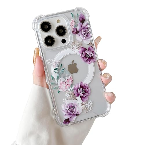 DEFBSC Magnetisch Hülle für iPhone 15 Pro Max Kompatibel mit MagSafe, Transparent Hülle mit Florale Blumen Muster Design Hart PC Rückseite Dünne Stoßfest Kratzfestes Schutzhülle - Lila Pfingstrose DEFBSC Magnetisch Hülle für iPhone 15 Pro Max Kompatibel mit MagSafe, Transparent Hülle mit Florale Blumen Muster Design Hart PC Rückseite Dünne Stoßfest Kratzfestes Schutzhülle - Lila Pfingstrose von DEFBSC