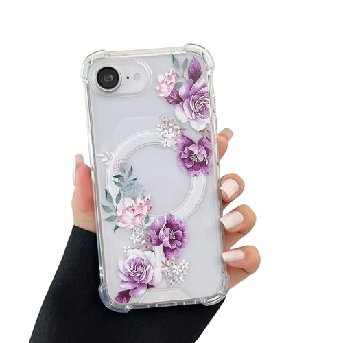 DEFBSC Magnetisch Hülle für iPhone 16e Kompatibel mit MagSafe, Transparent Hülle mit Florale Blumen Muster Design Hart PC Rückseite Dünne Stoßfest Kratzfestes Schutzhülle - Lila Pfingstrose DEFBSC Magnetisch Hülle für iPhone 16e Kompatibel mit MagSafe, Transparent Hülle mit Florale Blumen Muster Design Hart PC Rückseite Dünne Stoßfest Kratzfestes Schutzhülle - Lila Pfingstrose von DEFBSC