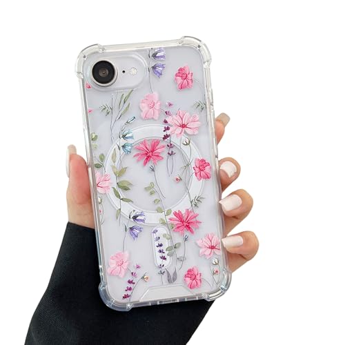 DEFBSC Magnetisch Hülle für iPhone 16e Kompatibel mit MagSafe, Transparent Hülle mit Florale Blumen Muster Design Hart PC Rückseite Dünne Stoßfest Kratzfestes Schutzhülle - Rosa Kosmos DEFBSC Magnetisch Hülle für iPhone 16e Kompatibel mit MagSafe, Transparent Hülle mit Florale Blumen Muster Design Hart PC Rückseite Dünne Stoßfest Kratzfestes Schutzhülle - Rosa Kosmos von DEFBSC