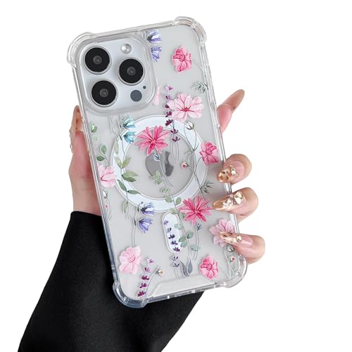 DEFBSC Magnetisch Hülle für iPhone 15 Pro Max Kompatibel mit MagSafe, Transparent Hülle mit Florale Blumen Muster Design Hart PC Rückseite Dünne Stoßfest Kratzfestes Schutzhülle - Rosa Kosmos DEFBSC Magnetisch Hülle für iPhone 15 Pro Max Kompatibel mit MagSafe, Transparent Hülle mit Florale Blumen Muster Design Hart PC Rückseite Dünne Stoßfest Kratzfestes Schutzhülle - Rosa Kosmos von DEFBSC
