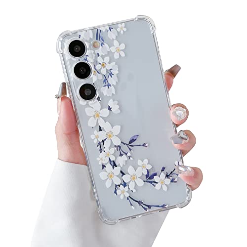 DEFBSC Weiche Hülle Kompatibel mit Samsung Galaxy S23, Transparent Florale Blumen Muster Design für Mädchen Klar TPU Dünne Stoßfest Kratzfestes Handyhülle Schutzhülle - Weiße Birnenblüte von DEFBSC