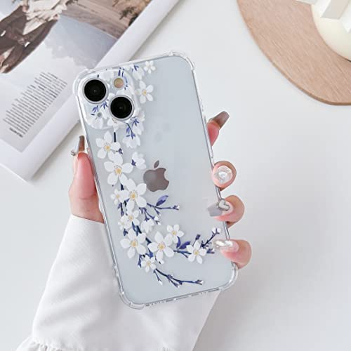 DEFBSC Weiche Hülle Kompatibel mit iPhone 14 Plus, Transparent Florale Blumen Muster Design für Mädchen Klar TPU Dünne Stoßfest Kratzfestes Handyhülle Schutzhülle - Weiße Birnenblüte von DEFBSC