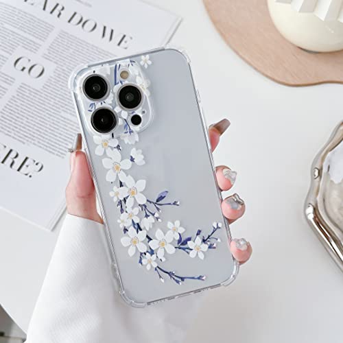 DEFBSC Weiche Hülle Kompatibel mit iPhone 14 Pro, Transparent Florale Blumen Muster Design für Mädchen Klar TPU Dünne Stoßfest Kratzfestes Handyhülle Schutzhülle - Weiße Birnenblüte von DEFBSC