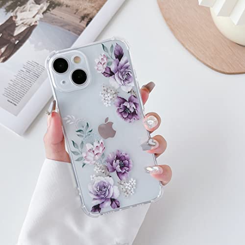 DEFBSC Weiche Hülle Kompatibel mit iPhone 15, Transparent Florale Blumen Muster Design für Mädchen Klar TPU Dünne Stoßfest Kratzfestes Handyhülle Schutzhülle - Lila Pfingstrose von DEFBSC