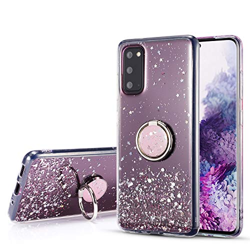 DEFBSC für Samsung Galaxy S20 Plus Handyhülle mit Ring, Pailletten Transparenter Telefonkasten mit 360 Grad Ring Ständer, Bling Glitzer Soft TPU Kratzfest Transparenter Rückseitige Abdeckung, Rosa von DEFBSC