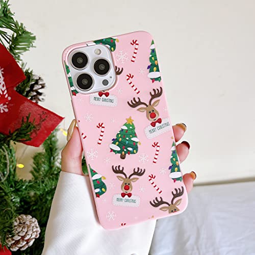 DEFBSC für iPhone 13 Pro Max Hülle, Weihnachten Elch Cartoon Muster Handyhülle, Weihnachts Design Ultradünnes Weiche TPU Bumper Stoßfest Schutzhülle für iPhone 13 Pro Max(6.7") – Rosa von DEFBSC