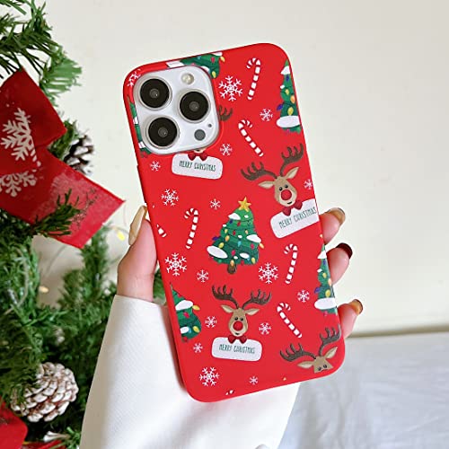 DEFBSC für iPhone 13 Pro Max Hülle, Weihnachten Elch Cartoon Muster Handyhülle, Weihnachts Design Ultradünnes Weiche TPU Bumper Stoßfest Schutzhülle für iPhone 13 Pro Max(6.7") – Rot von DEFBSC