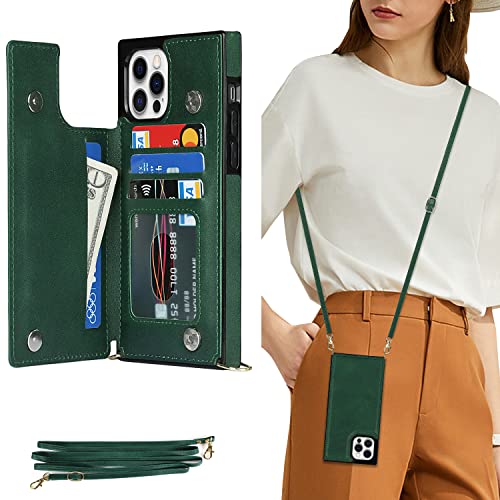 DEFBSC für iPhone 14 Pro Max Hülle, Lanyard Handyhülle mit Kartenhalter, PU Leder Verstellbarer Crossbody/Halsketten Umhängebandriemen, Necklace Lanyard Handyhülle für iPhone 14 Pro Max - Grün DEFBSC für iPhone 14 Pro Max Hülle, Lanyard Handyhülle mit Kartenhalter, PU Leder Verstellbarer Crossbody/Halsketten Umhängebandriemen, Necklace Lanyard Handyhülle für iPhone 14 Pro Max - Grün von DEFBSC