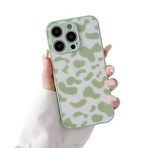 DEFBSC für iPhone 14 Pro Max Hülle (6.7"), Kühe-Print Handyhülle, Süße Kuhflecken Ultra Dünn Weiche TPU Rand Harte PC Rückseite Stoßfeste Schutzhülle mit Kühe Muster für iPhone 14 Pro Max - Hell Grün von DEFBSC