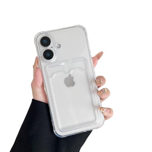 DEFBSC für iPhone 16 Plus Hülle, Transparente Rückseite Handyhülle mit Kartenhalter, (Handykartenhalter) Ultra Dünn Weiche TPU Stoßfeste Durchsichtige Schutzhülle - Weiß von DEFBSC
