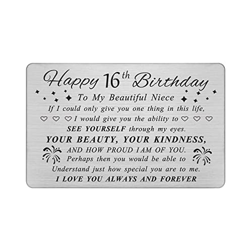 DEGASKEN Geburtstagskarte zum 16. Geburtstag für Mädchen – Happy Birthday Geschenke für süße 16 Jahre alte Nichte – 16. Geburtstag Dekorationen für sie, personalisierte gravierte Brieftaschenkarte von DEGASKEN