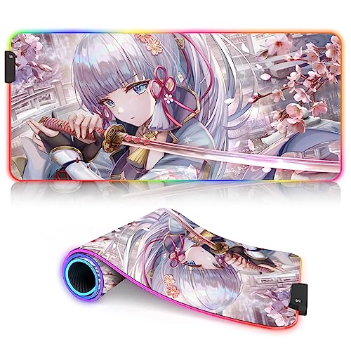 DEHUA Tappetino Mouse Grande Computer RGB Genshin Impact XXL Gaming Tappetino Mouse Grande Gioco di avventura LED Scorciatoie da tastiera Tappetino Mouse Grande Ayaka （30x80cm） von DEHUA