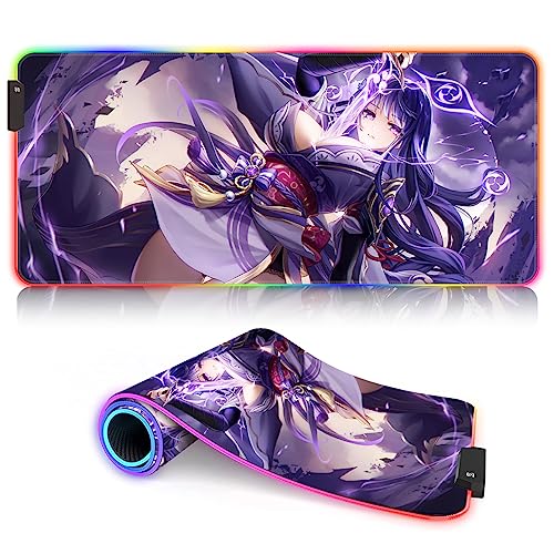 DEHUA Tappetino Mouse Tappetino scrivania XL Genshin Impact LED Tappetino Mouse Gaming RGB Raiden Shogun Tappetino tastiera e Mouse Computer Tappetino Mouse Personaggio gioco （35x60cm） von DEHUA