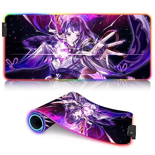 DEHUA Tappetino da scrivania XL LED Genshin Impact RGB Tappetino Mouse Grande Raiden Shogun Resistente Base in Gomma Naturale personaggio del gioco 7 Colori e 12 modalità （35x60cm） von DEHUA
