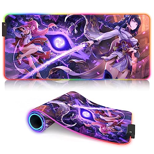 DEHUA XXL Tappetini Mouse LED Genshin Impact RGB Tappetino Mouse di grandi dimensioni Raiden Shogun Tappetino Mouse da gioco Grande Con bordi cuciti personaggio del gioco （30x80cm） von DEHUA