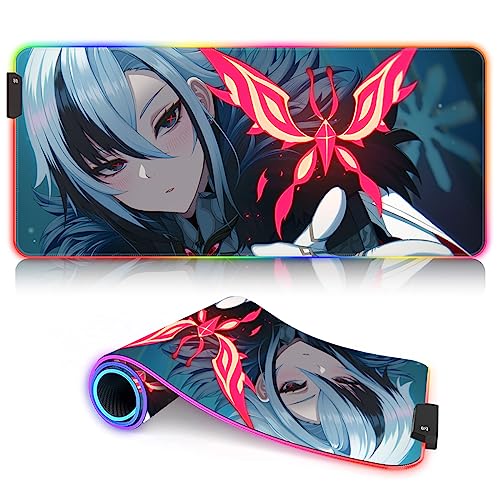 DEHUA XXXL Tastiera Tappetino Mouse LED Genshin Impact RGB Tappetino Mouse da gioco antiscivolo di grandi dimensioni/Pad gioco di avventura Arlecchino 7 Farben e 12 -Modus （40x90cm） von DEHUA