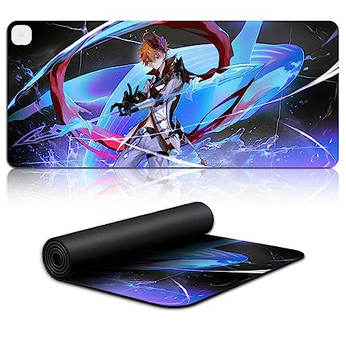 Warm Laptops Keyboard Mouse Mat XL Genshin Impact Tartaglia Desk Mousepad Game Character Tappetino per Mouse da gioco esteso (31x70cm) Con 3 modalità di riscaldamento von DEHUA