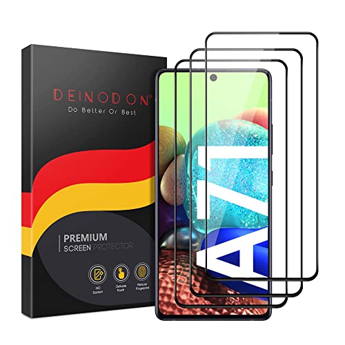 DEINODON 3 Stück Panzer Schutz Glas für Samsung Galaxy A71 mit Rahmen [Full Screen] [Kompatibel mit Fingerabdruckerkennung] Kristallklar Schutzfolie [9H+ Bruchsicher] Invisible Diamant-Schild von DEINODON