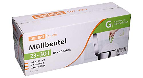 DEISS Müllbeutel 23-30 Liter für Brabantia Touch Bin (Größe G), 400 Stück von DEISS