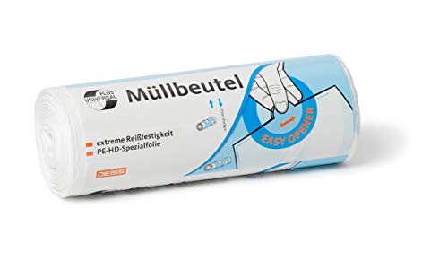 Müllbeutel aus HDPE 30 l, weiß, 50 Stück/Rolle von DEISS