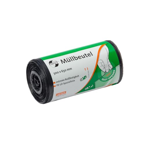 Deiss FIRST PLUS Müllbeutel aus LDPE, 1A-Material mit Sternnahtboden, 25 Liter, grau, 50 Stück/Rolle von DEISS
