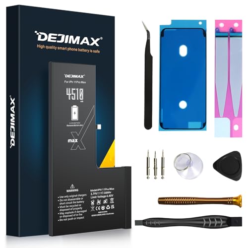 DEJIMAX Akku Reparatur-Set für iPhone 11 Pro Max | 4510 mAh große Kapazität | Ersatz-Akku mit Werkzeug-Kit, Neu 0 Zyklen Li-Ionen Polymer Akku für iPhone 11 ProMax, Hohe Leistung, Easy to Install DEJIMAX Akku Reparatur-Set für iPhone 11 Pro Max | 4510 mAh große Kapazität | Ersatz-Akku mit Werkzeug-Kit, Neu 0 Zyklen Li-Ionen Polymer Akku für iPhone 11 ProMax, Hohe Leistung, Easy to Install von DEJIMAX