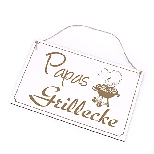 Grillplatz Schild Grill - Papas Grillecke - Holzschild Deko Grillschilder 26 x 16 cm | Dekolando von DEKO-LANDO