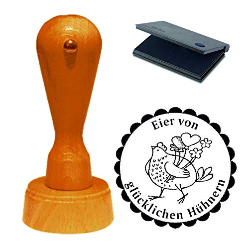 Stempel Eier von glücklichen Hühnern - Huhn mit Herzen - inkl. Kissen von DEKO-LANDO