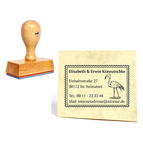 Stempel Flamingo Briefmarke - mit Name und Adresse 60 x 40 mm von DEKO-LANDO