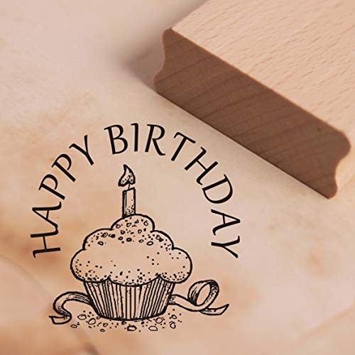 Stempel Happy Birthday - Muffin mit Kerze ca. 38 x 38 mm von DEKO-LANDO