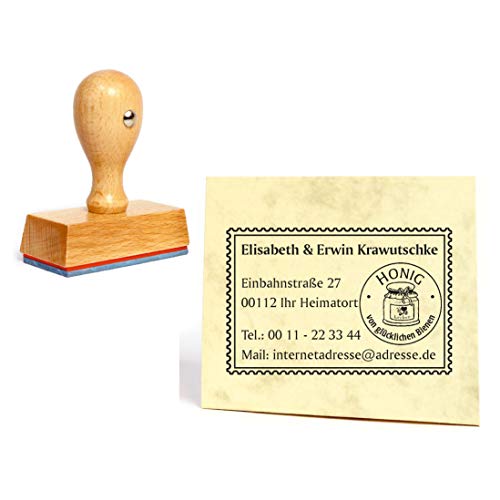 Stempel Honig von glücklichen Bienen Briefmarke - mit Name und Adresse 60 x 40 mm von DEKO-LANDO